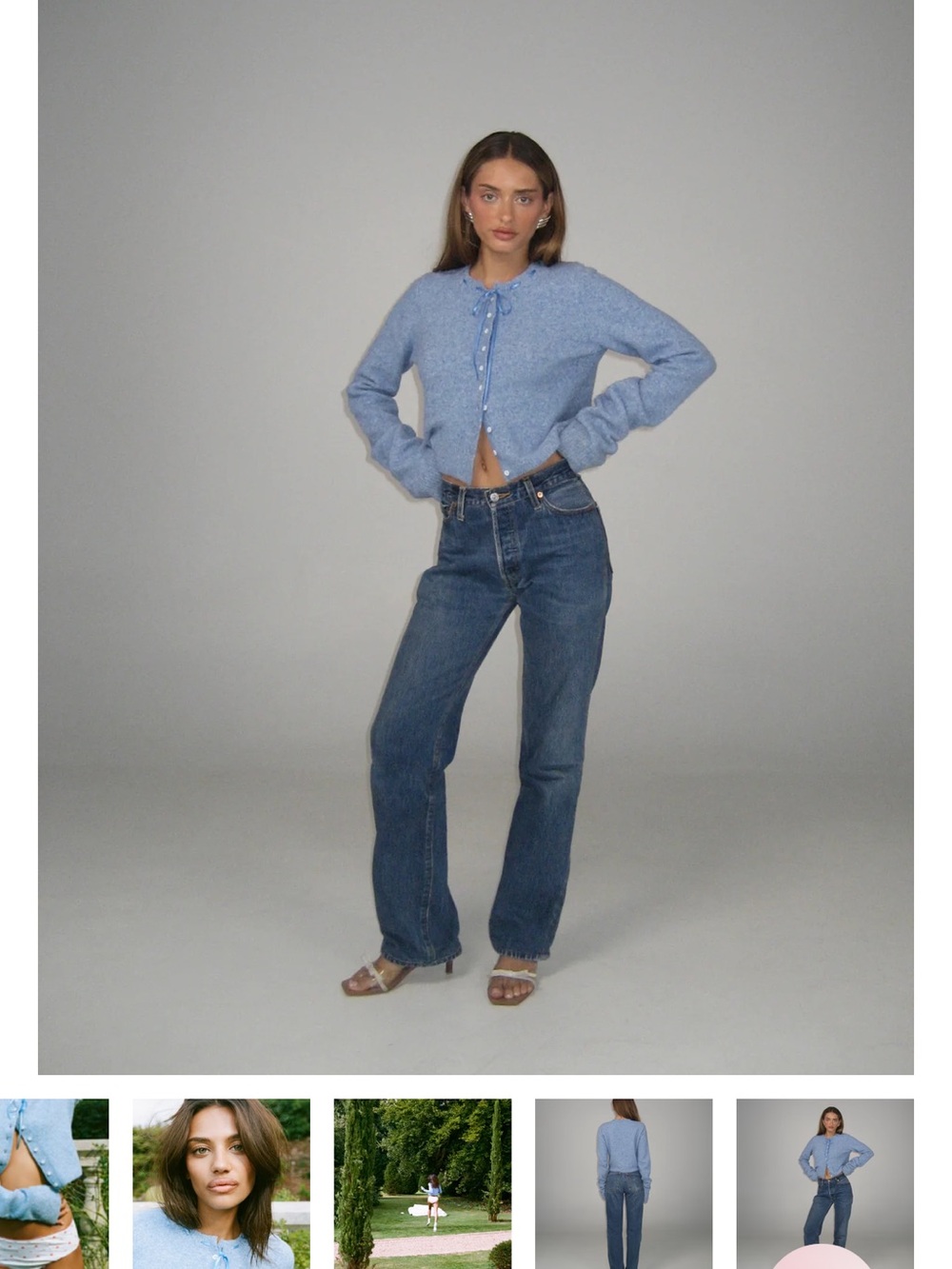 Amelie teje cherry pie cardigan sky blue